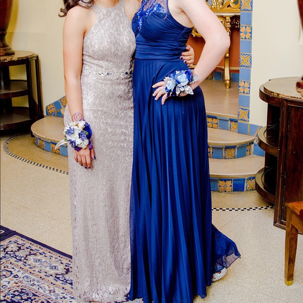 Champagne and silver prom dress